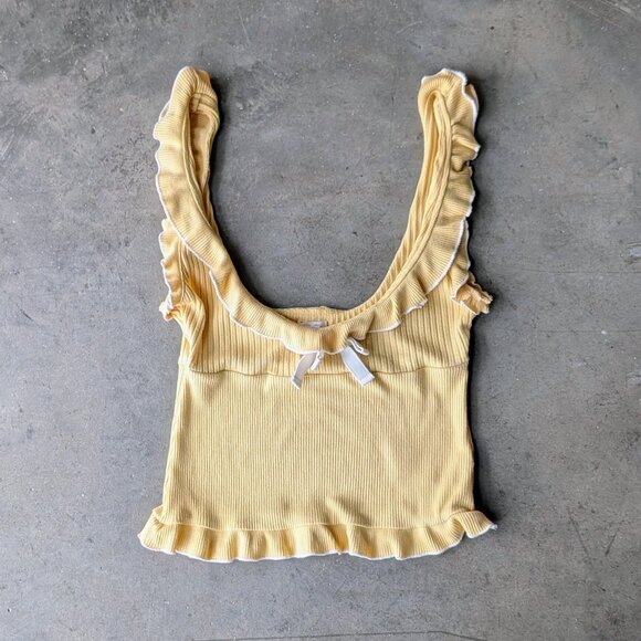 Urban Outfitters Kimchi Blue Darya Bow Ruffle Tank Top Yellow small - Picture 1 of 8